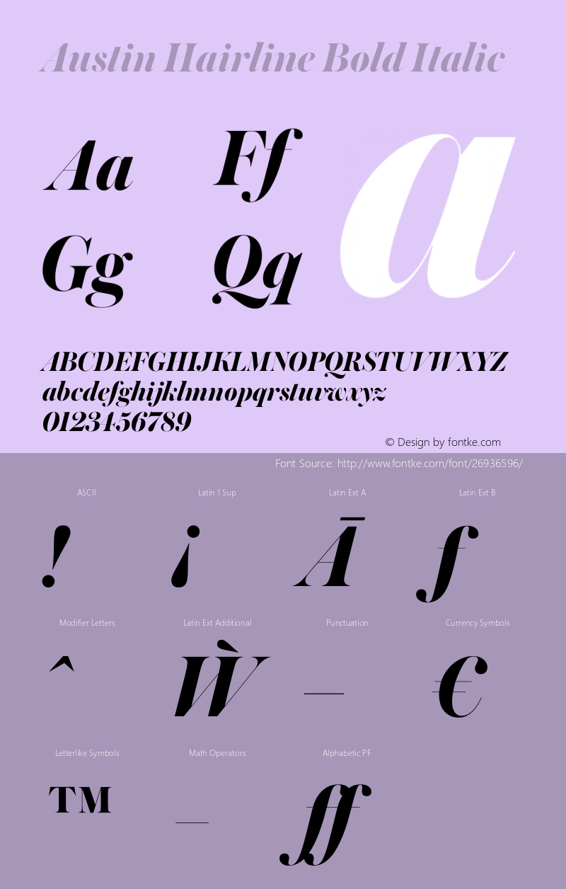 Austin Hairline Bold Italic Version 1.002;September 17, 2018;FontCreator 11.5.0.2421 64-bit图片样张