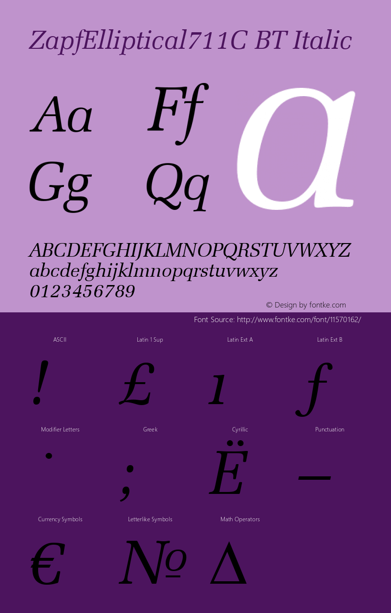 ZapfElliptical711C BT Italic Version 001.000图片样张