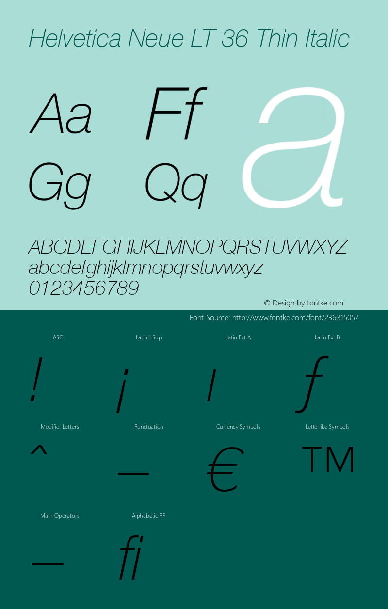 Helvetica LT 36 Thin Italic Version 6.70; 2006图片样张