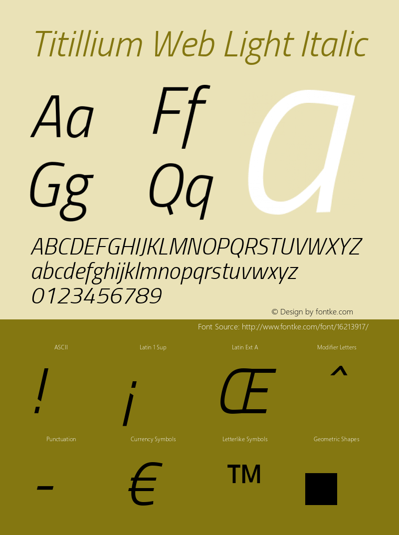 Titillium Web Light Italic Version 1.001;PS 57.000;hotconv 1.0.70;makeotf.lib2.5.55311图片样张