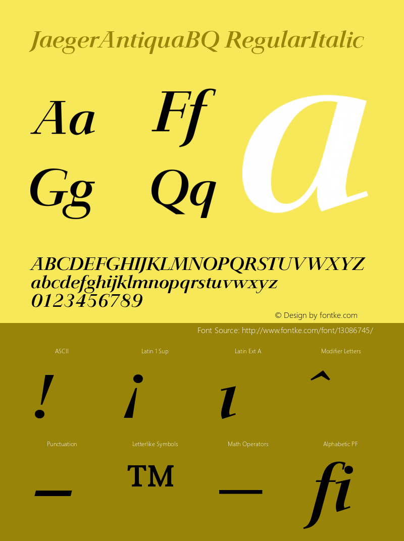 JaegerAntiquaBQ RegularItalic Version 001.000图片样张