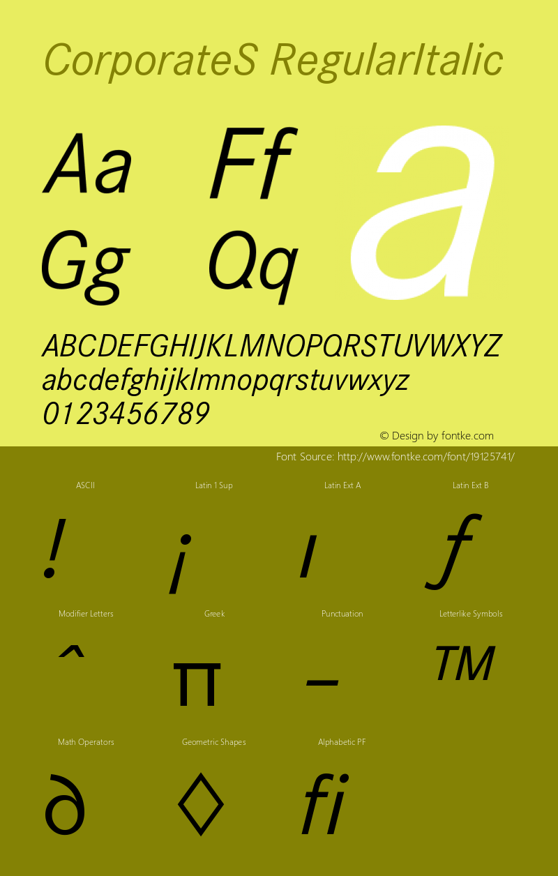 CorporateS-RegularItalic Version 001.004图片样张