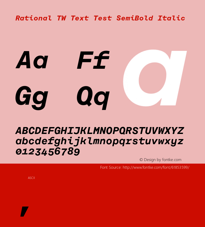 Rational TW Text Test SemiBold Italic Version 1.000;PS 001.000;hotconv 1.0.88;makeotf.lib2.5.64775图片样张