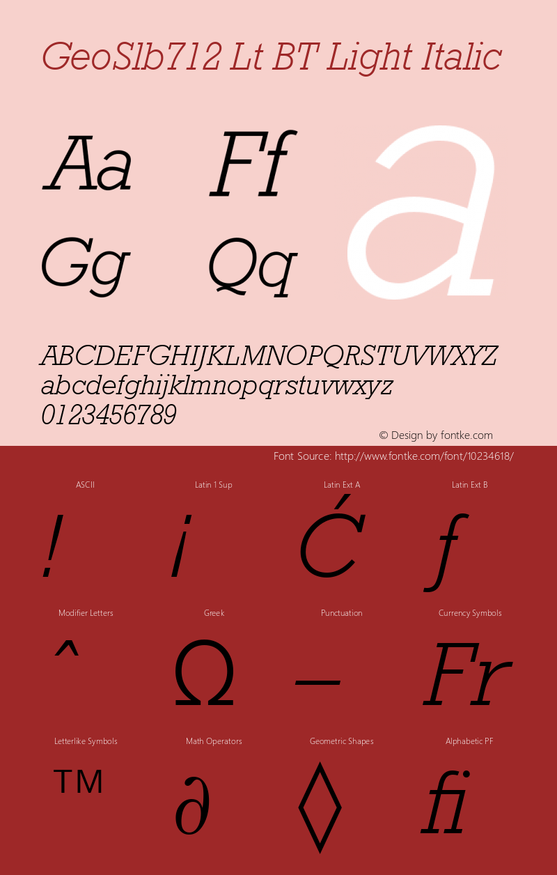 GeoSlb712 Lt BT Light Italic Version 1.01 emb4-OT图片样张