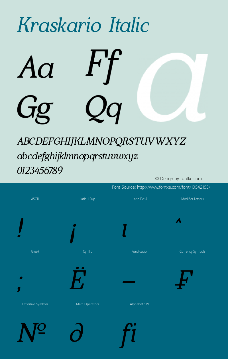 Kraskario Italic Version 1.00 February 18, 2014, initial release图片样张