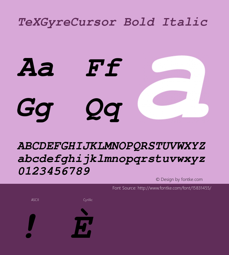 TeXGyreCursor Bold Italic Version 1.103;PS 1.103;hotconv 1.0.49;makeotf.lib2.0.14853; ttfautohint (v1.4.1)图片样张