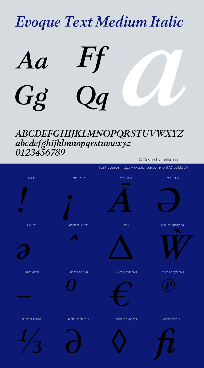 Evoque Text Medium Italic Version 1.100;FEAKit 1.0图片样张