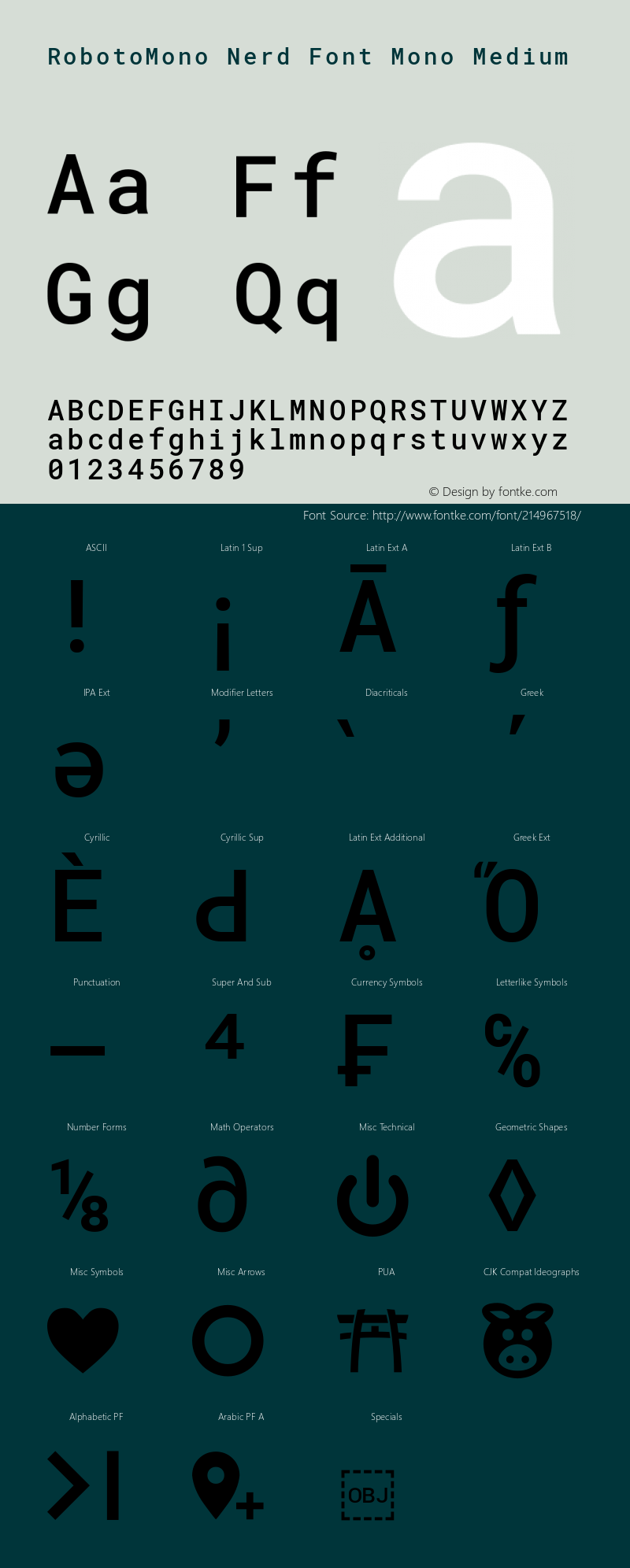 Roboto Mono Medium Nerd Font Complete Mono Version 2.000986; 2015; ttfautohint (v1.3);Nerd Fonts 2.1.0图片样张