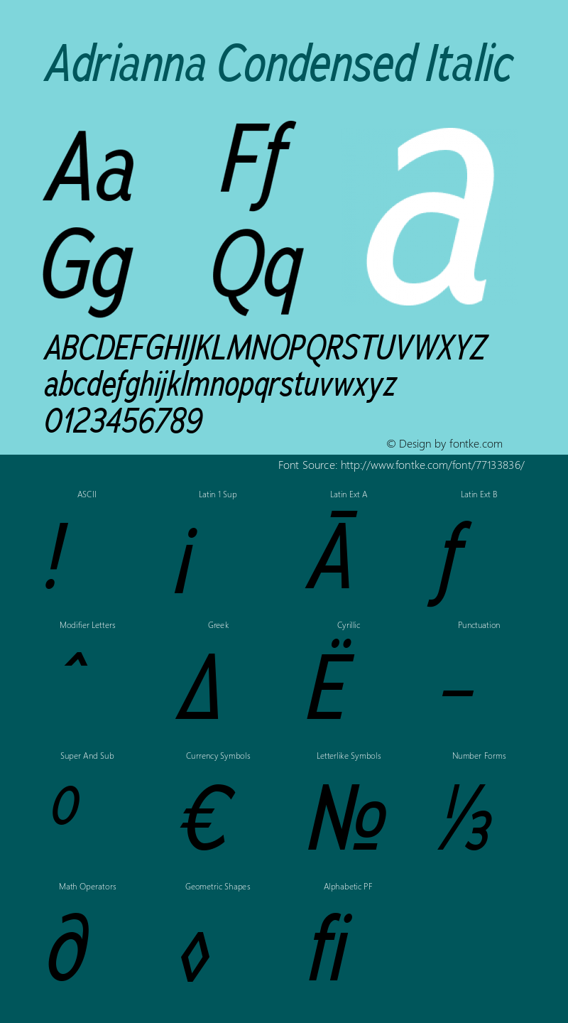 Adrianna Condensed Italic Version 2.000图片样张