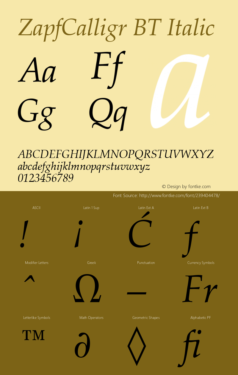 ZapfCalligr BT Italic Version 1.01 emb4-OT图片样张