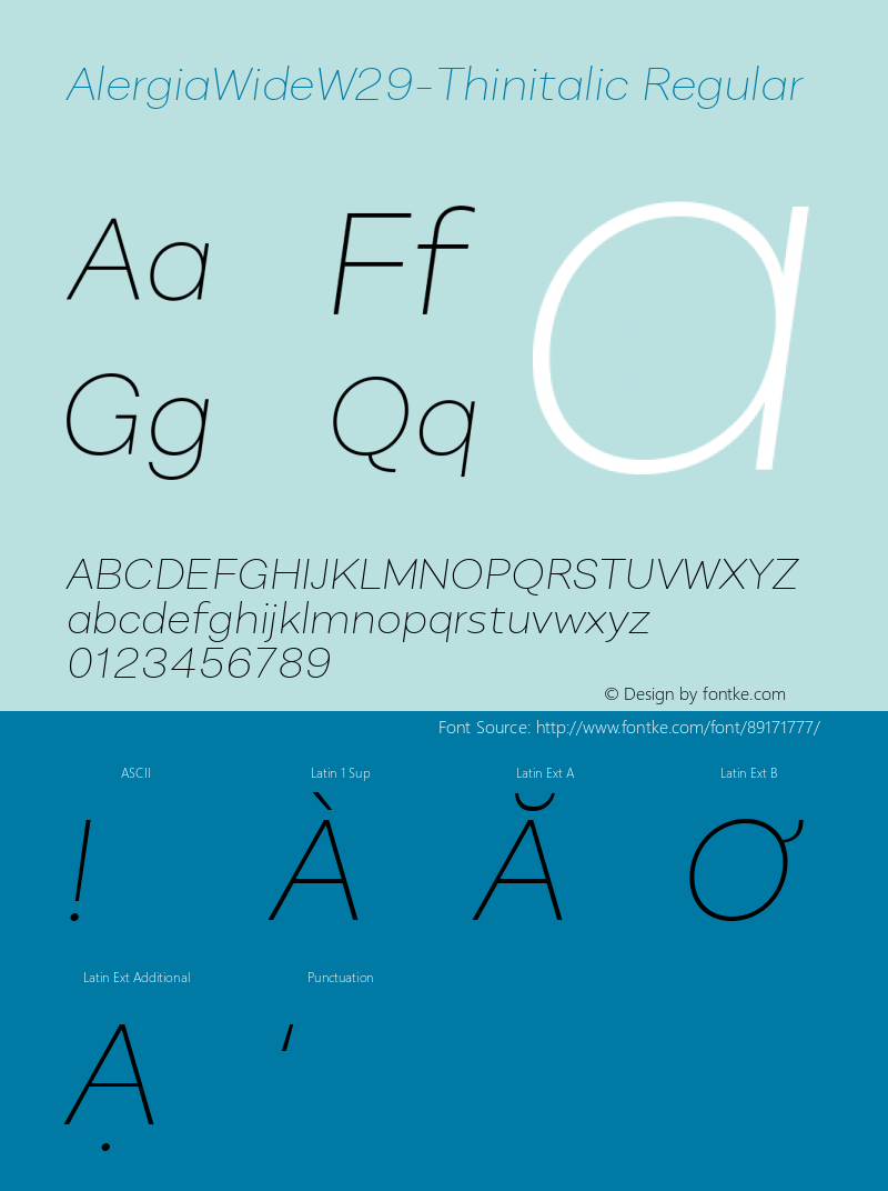 Alergia Wide W29 Thin italic Version 1.00图片样张