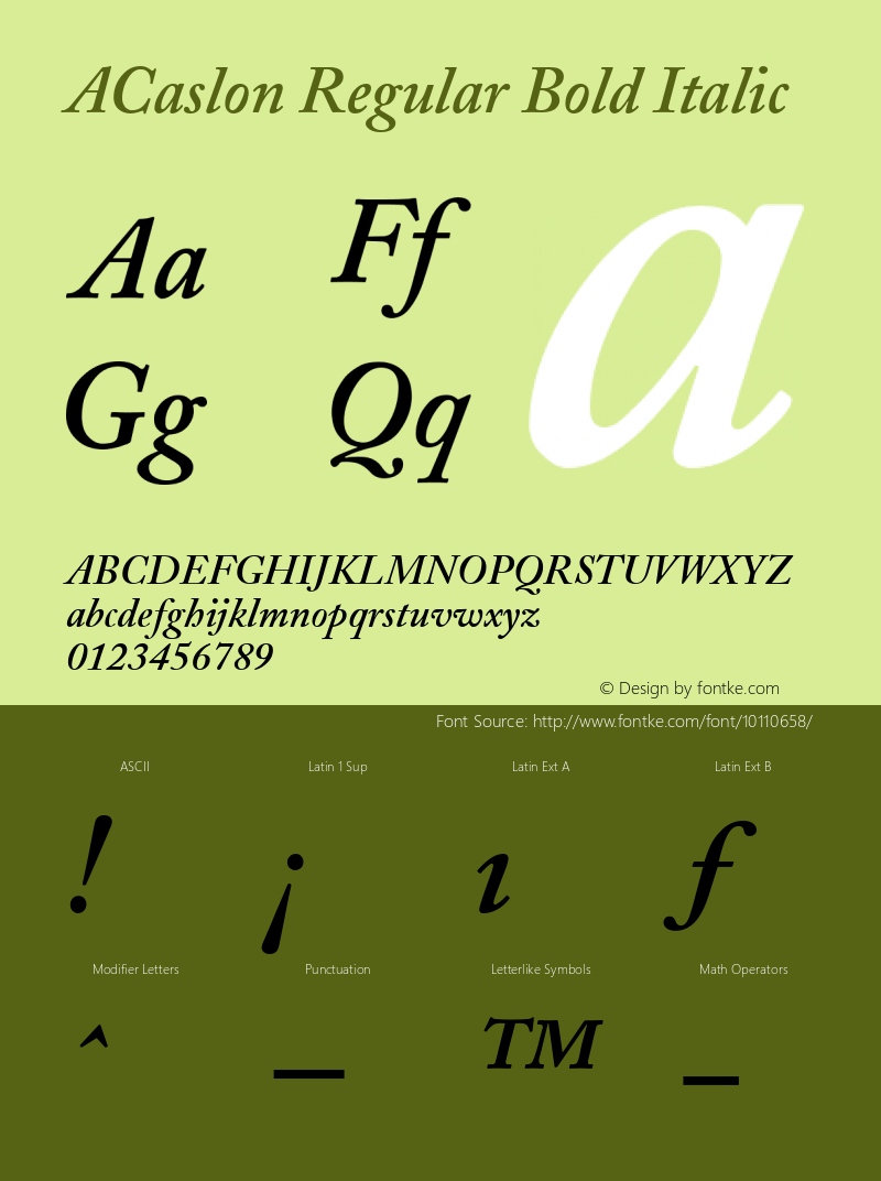 ACaslon Regular Bold Italic V.1.0图片样张