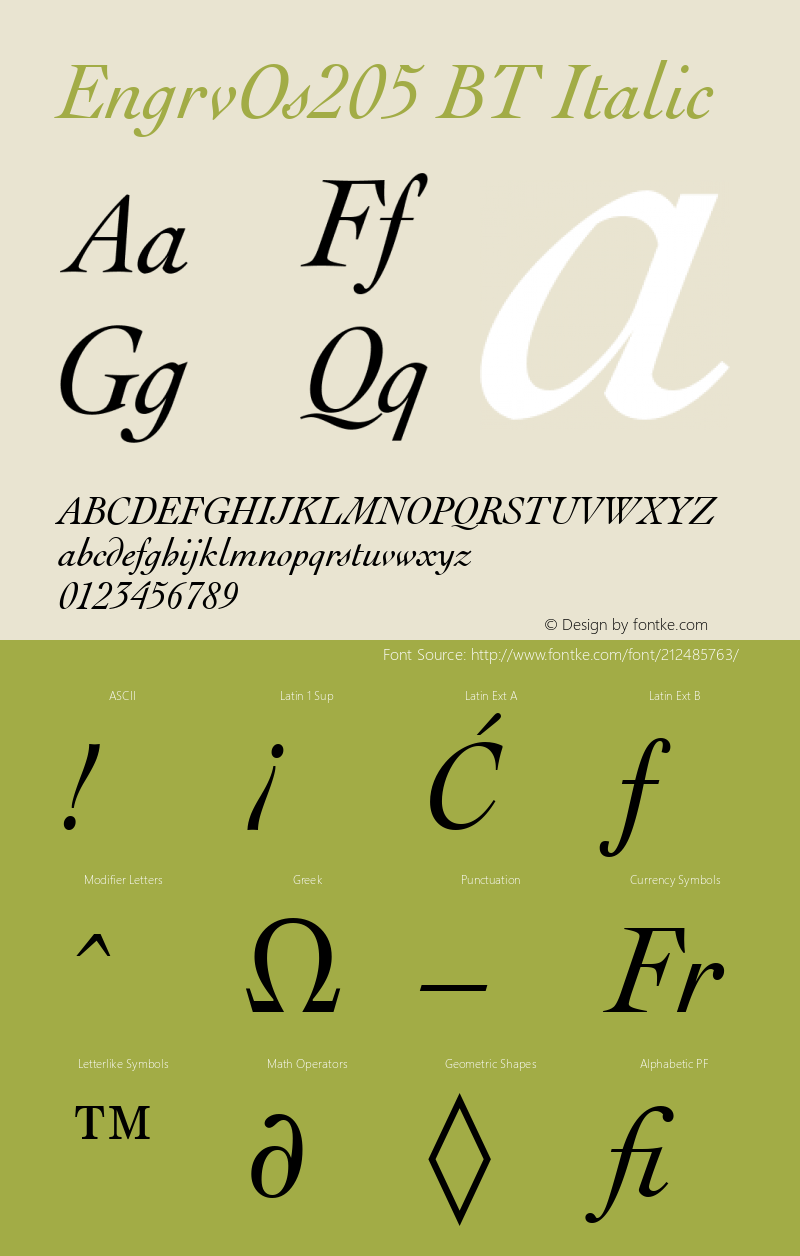 EngrvOs205 BT Italic Version 1.01 emb4-OT图片样张