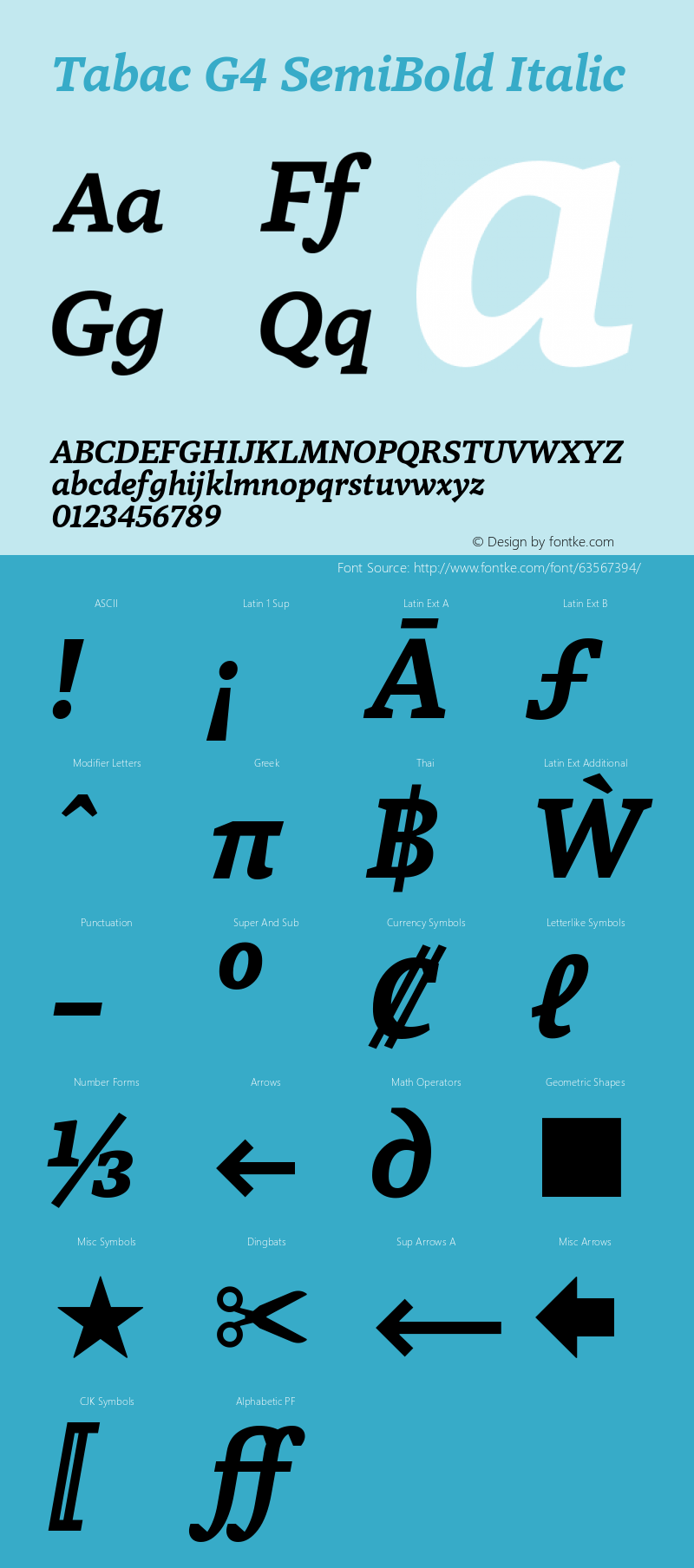 Tabac G4 SemiBold Italic Version 2.000图片样张