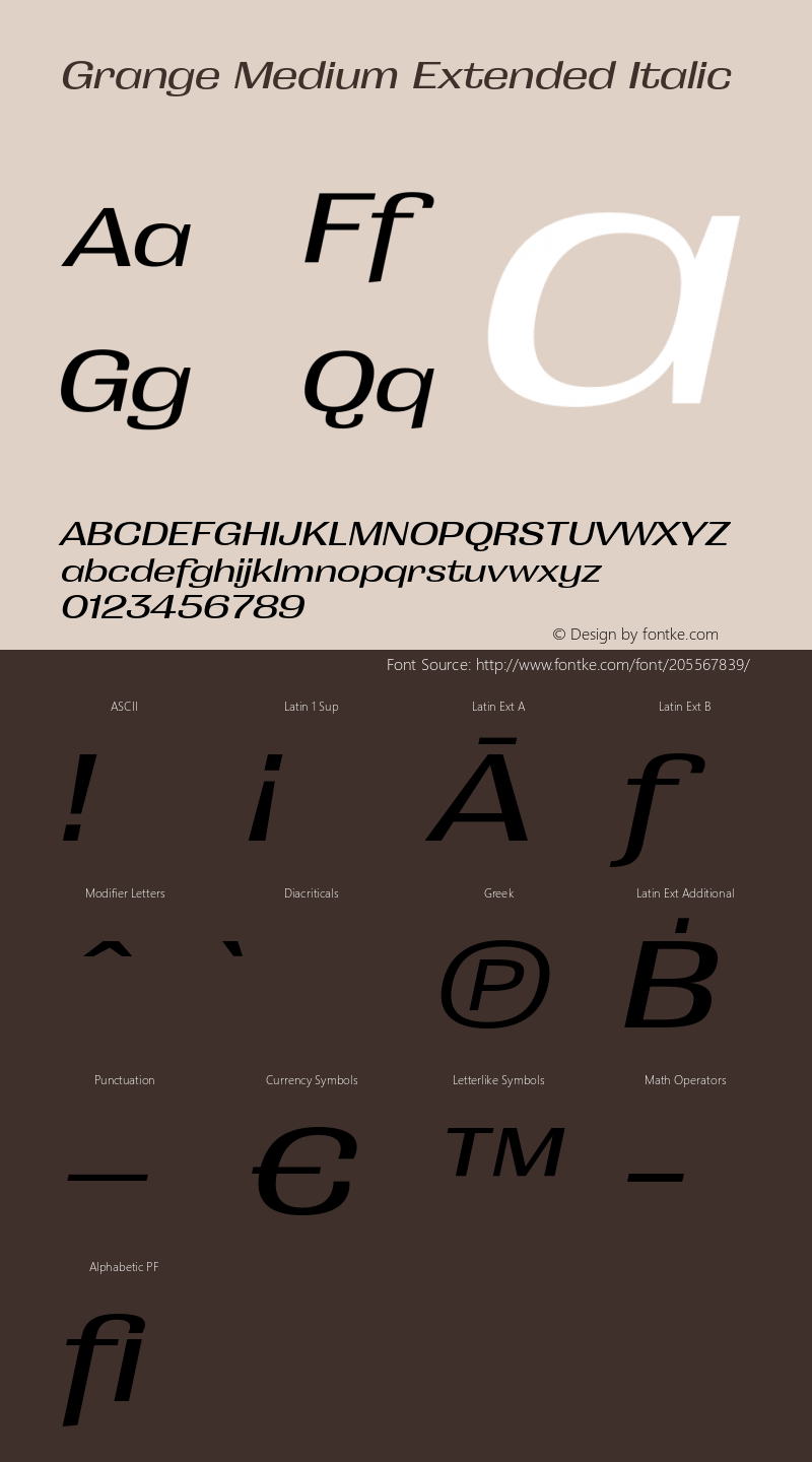Grange Medium Extended Italic Version 1.000;PS 001.000;hotconv 1.0.88;makeotf.lib2.5.64775图片样张