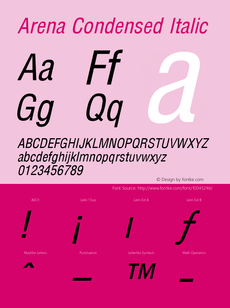 Arena Condensed Italic (C)opyright 1992 W.S.I.  8/01/92图片样张