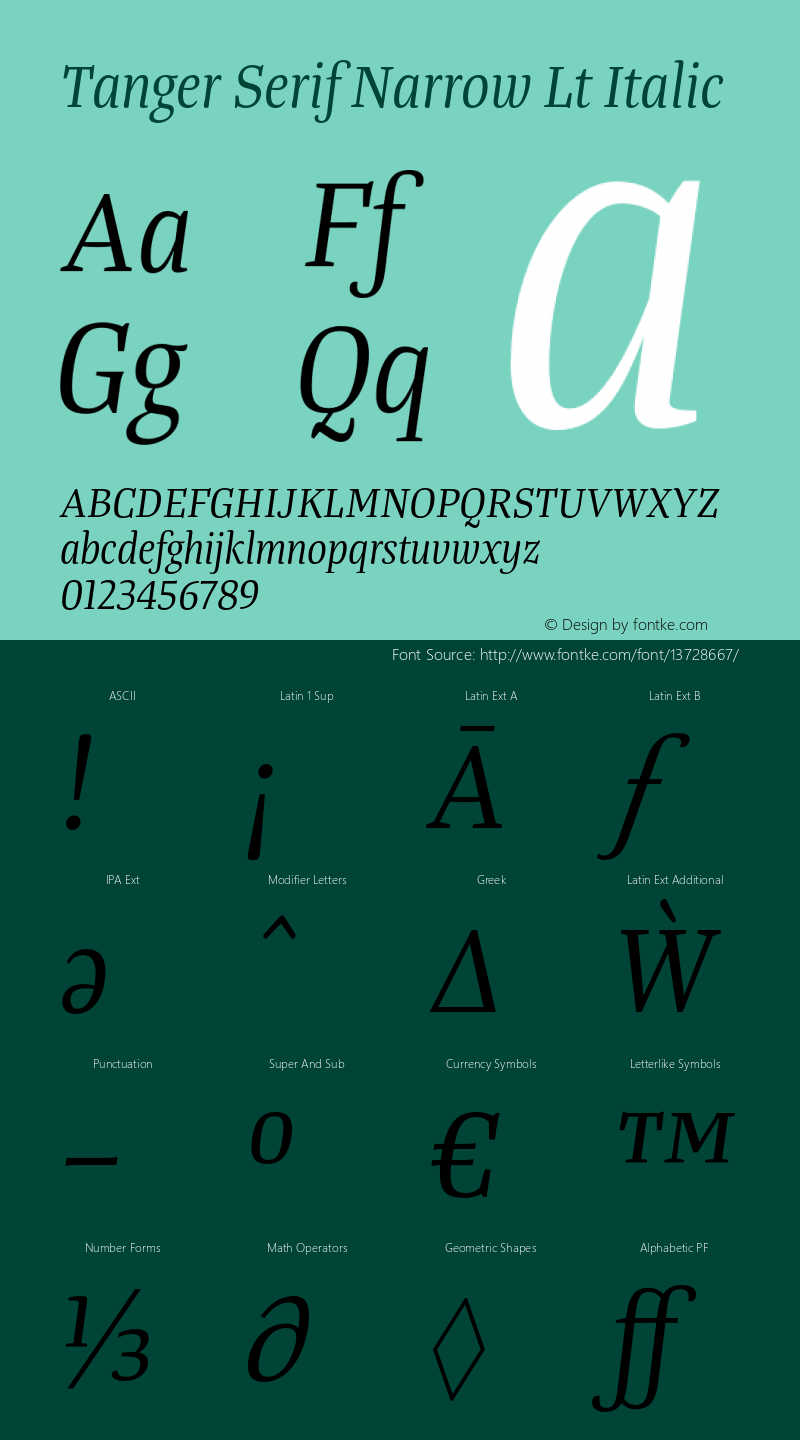 Tanger Serif Narrow Lt Italic Version 1.001图片样张