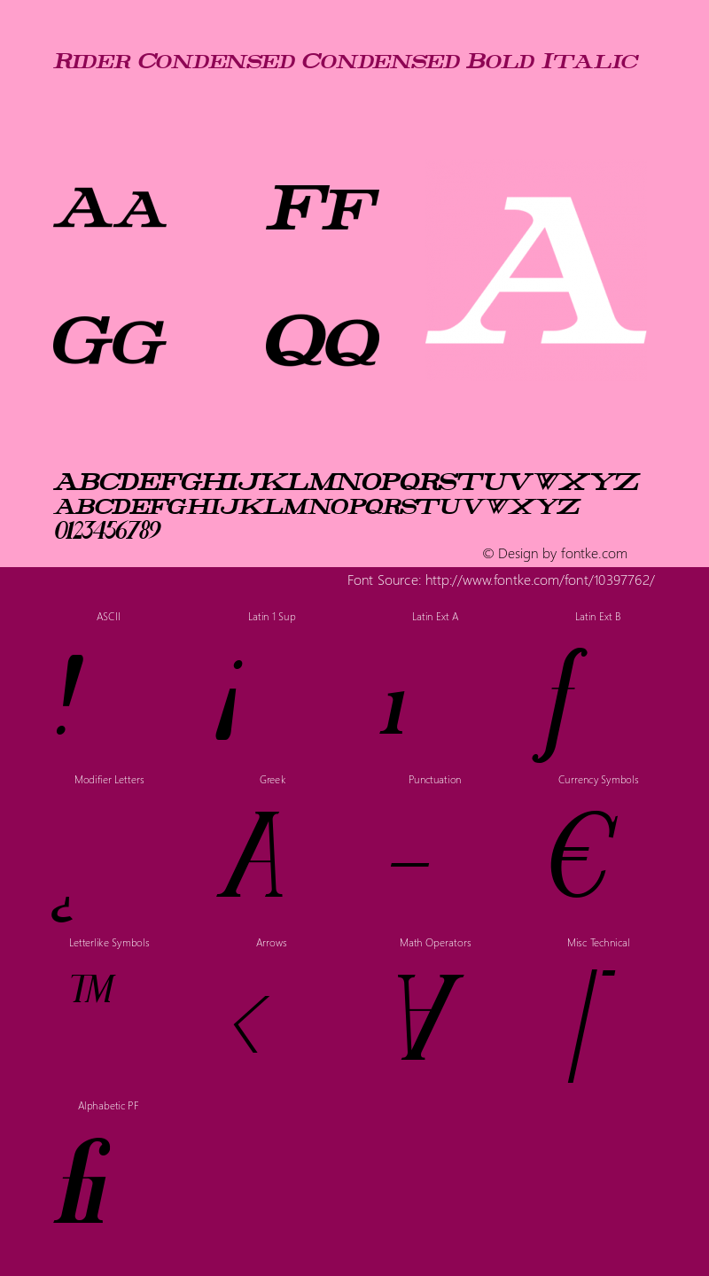 Rider Condensed Condensed Bold Italic Version 1.0 2011图片样张