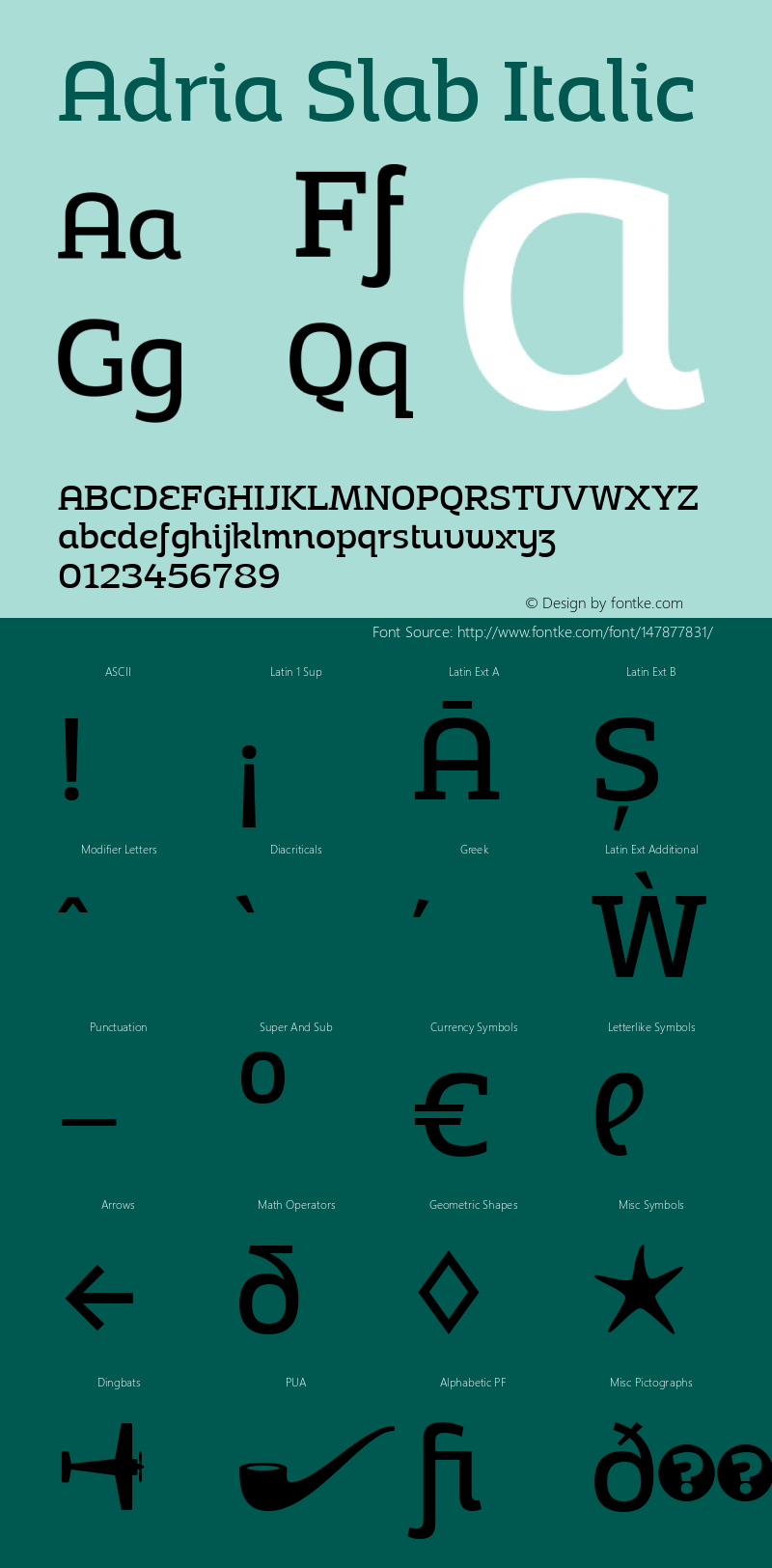 Adria Slab Regular UprightItalic Version 1.003;PS 001.003;hotconv 1.0.70;makeotf.lib2.5.58329图片样张