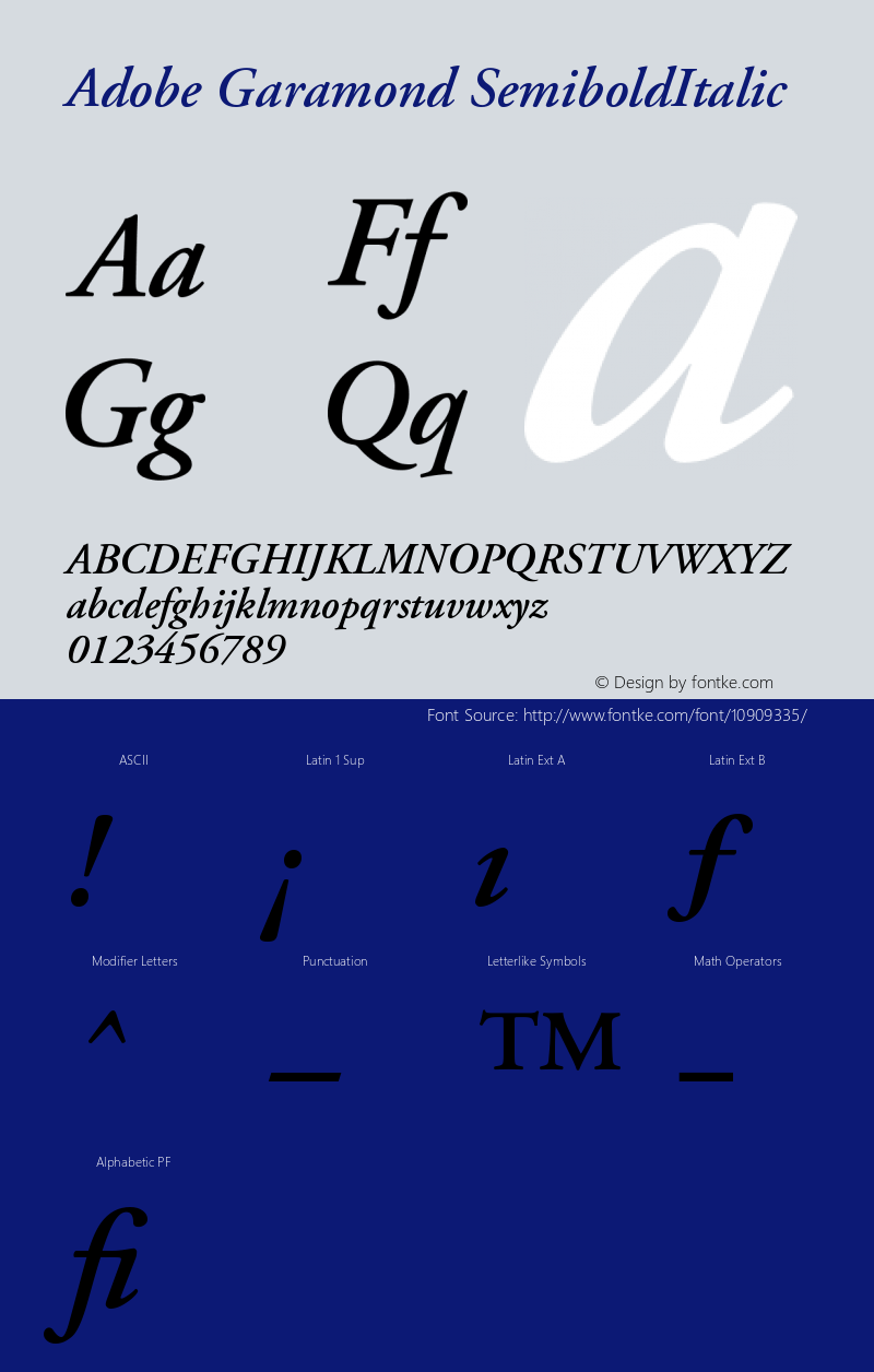 Adobe Garamond SemiboldItalic Version 001.002图片样张