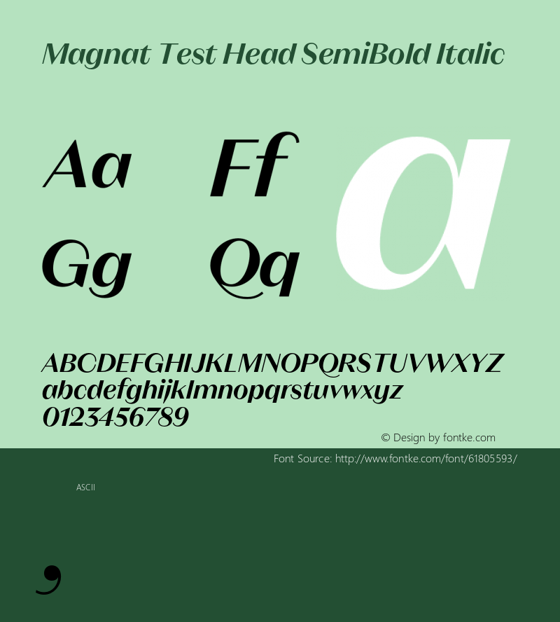 Magnat Test Head SemiBold Italic Version 1.000;PS 001.000;hotconv 1.0.88;makeotf.lib2.5.64775图片样张