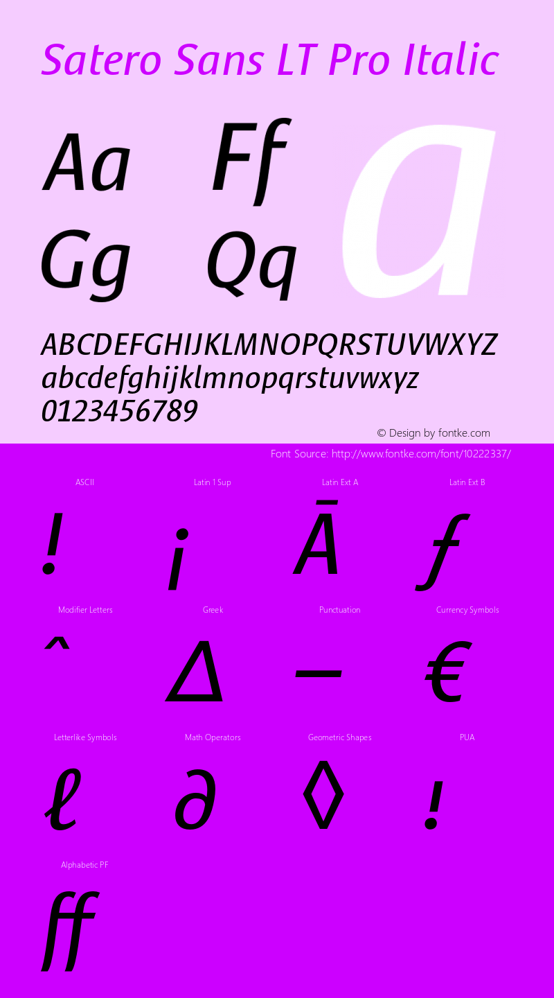 Satero Sans LT Pro Italic Version 1.000;PS 001.000;hotconv 1.0.38图片样张