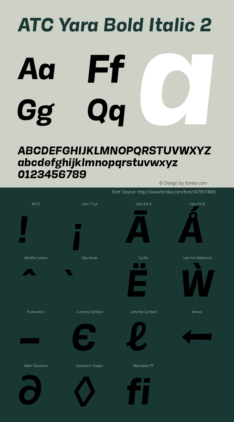 ATC Yara Bold Italic 2 Version 1.002;PS 001.002;hotconv 1.0.88;makeotf.lib2.5.64775图片样张