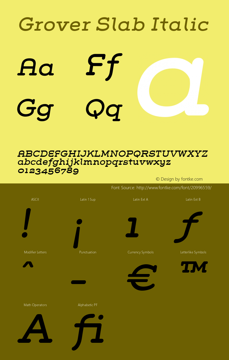 Grover Slab Italic 1.0: April 2004图片样张