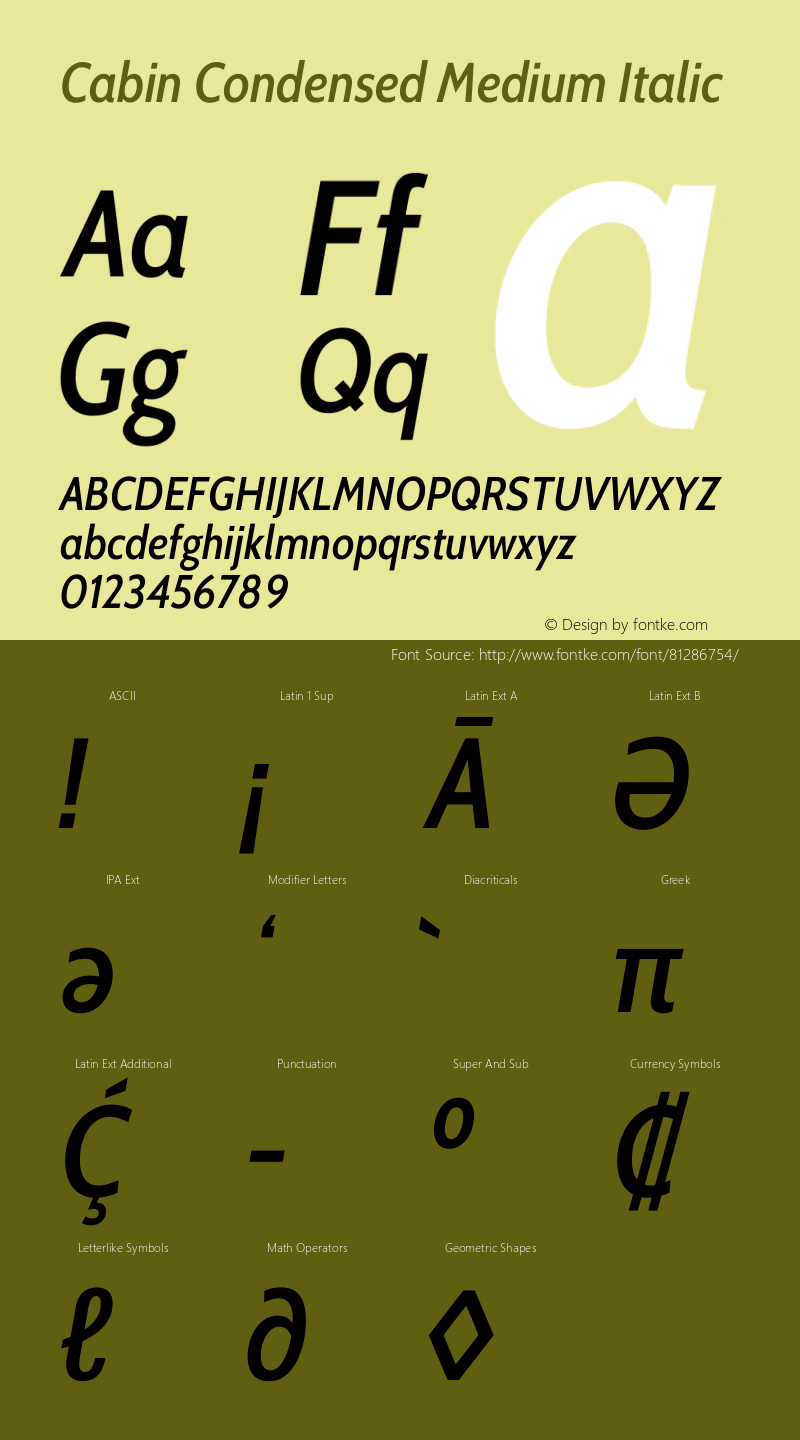 Cabin Condensed Medium Italic Version 3.001图片样张