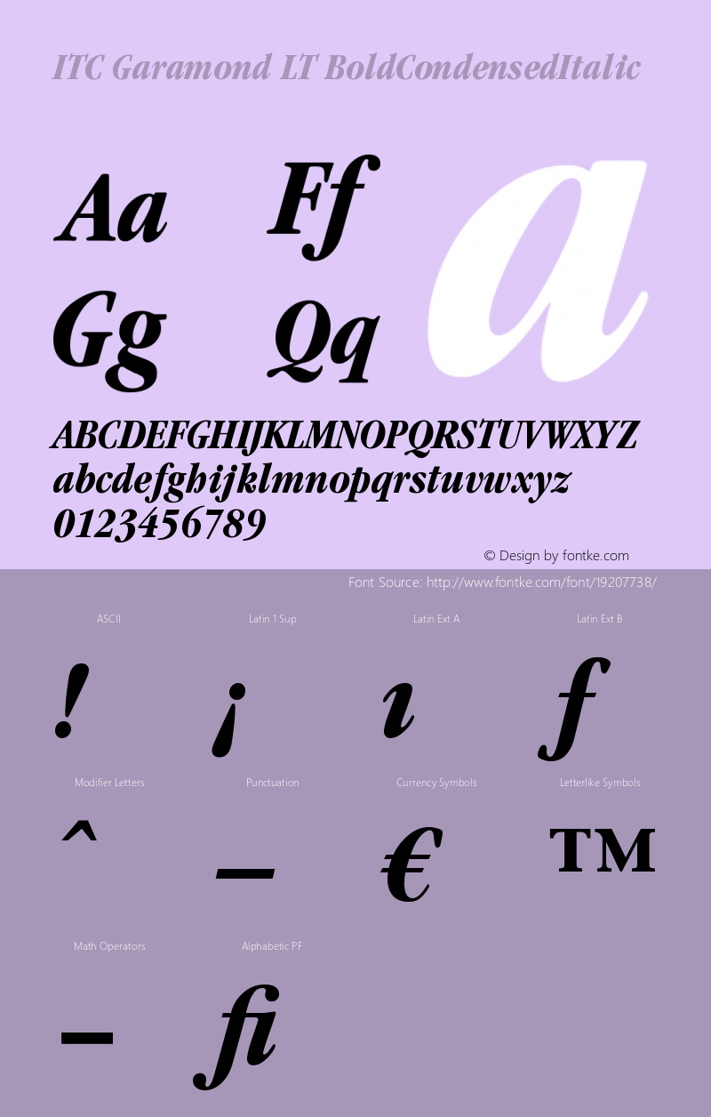 ITC Garamond LT Bold Condensed Italic Version 006.000图片样张