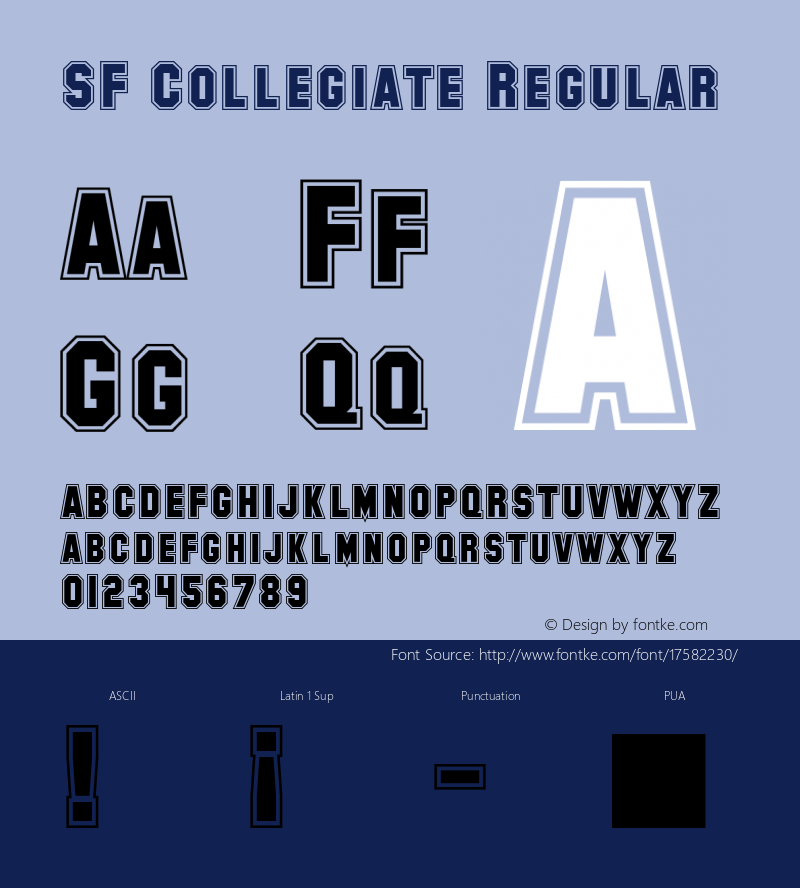 SF Collegiate Regular ver 1.0; 1999. Freeware for non-commercial use.图片样张