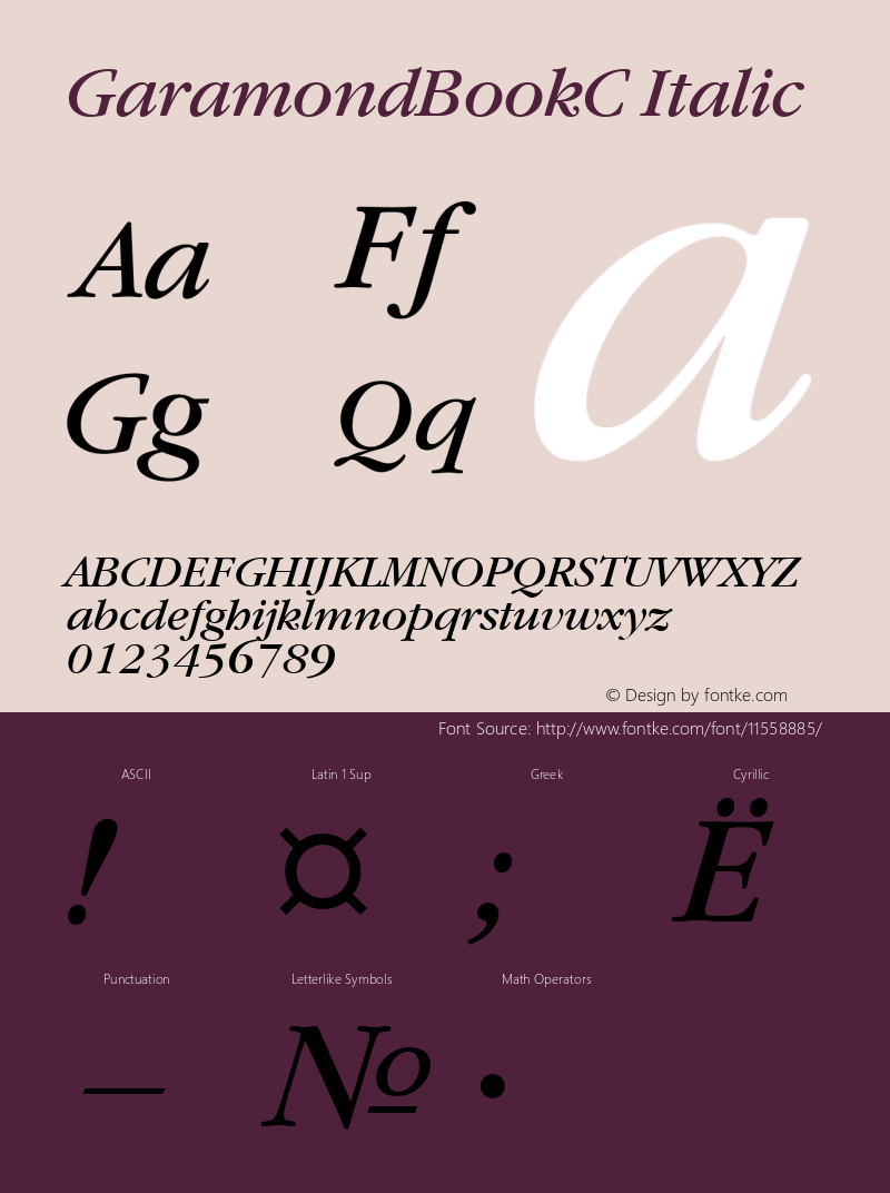 GaramondBookC Italic Version 001.000图片样张