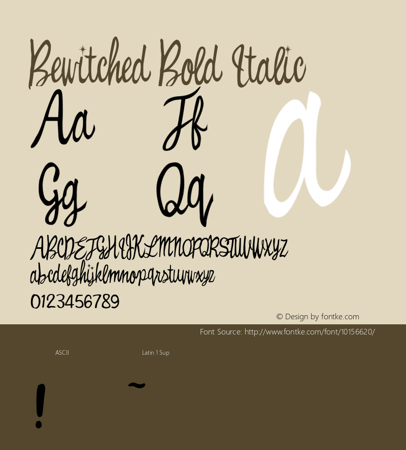 Bewitched Bold Italic Version 1.40 December 12, 2001图片样张