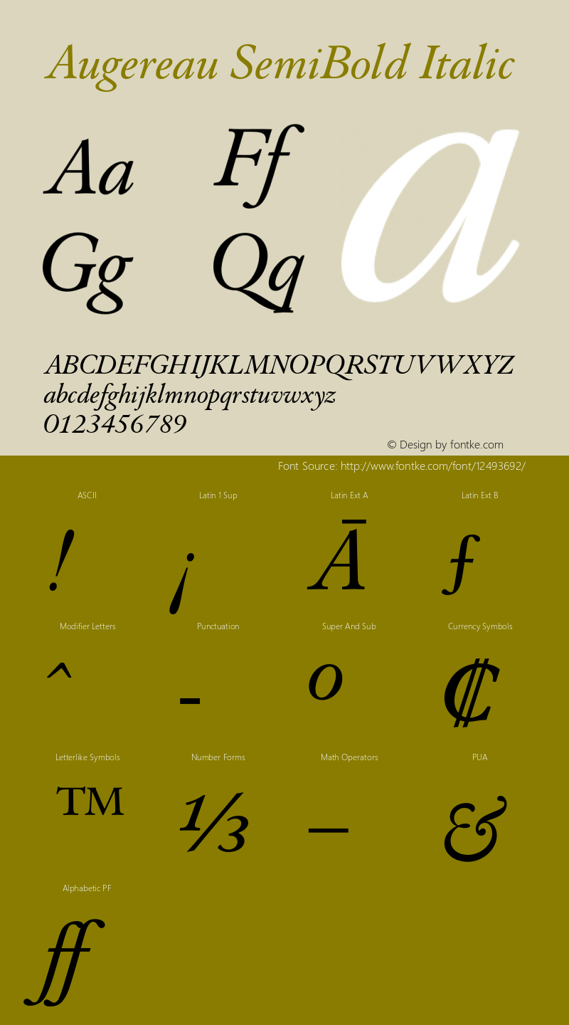 Augereau SemiBold Italic Version 001.000图片样张
