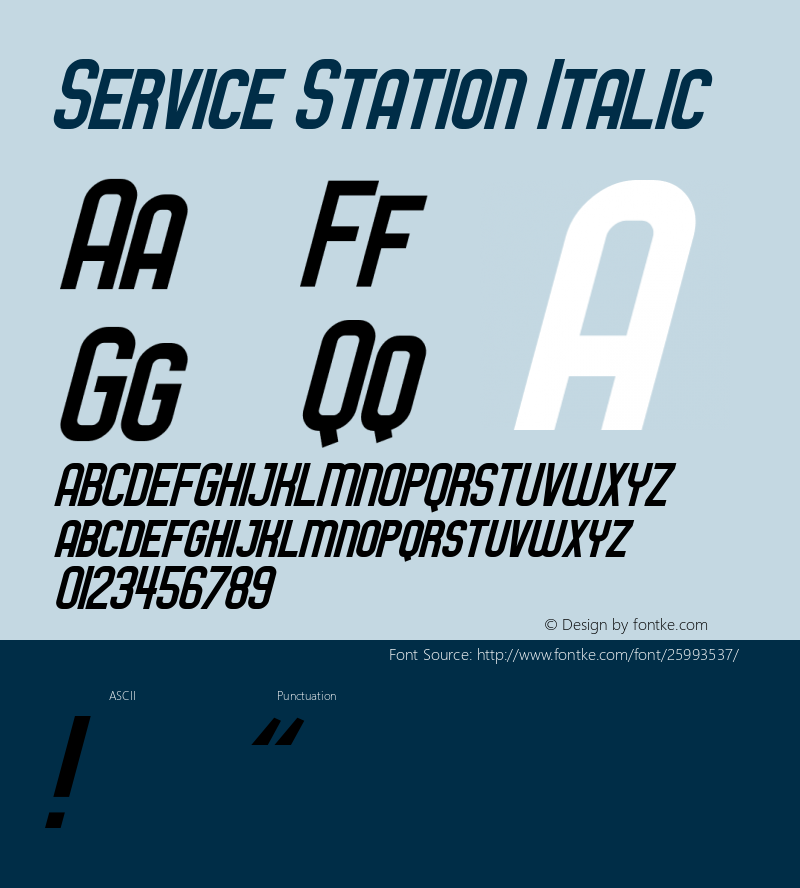 Service Station Regular Italic Version 1.000;PS 001.000;hotconv 1.0.88;makeotf.lib2.5.64775图片样张
