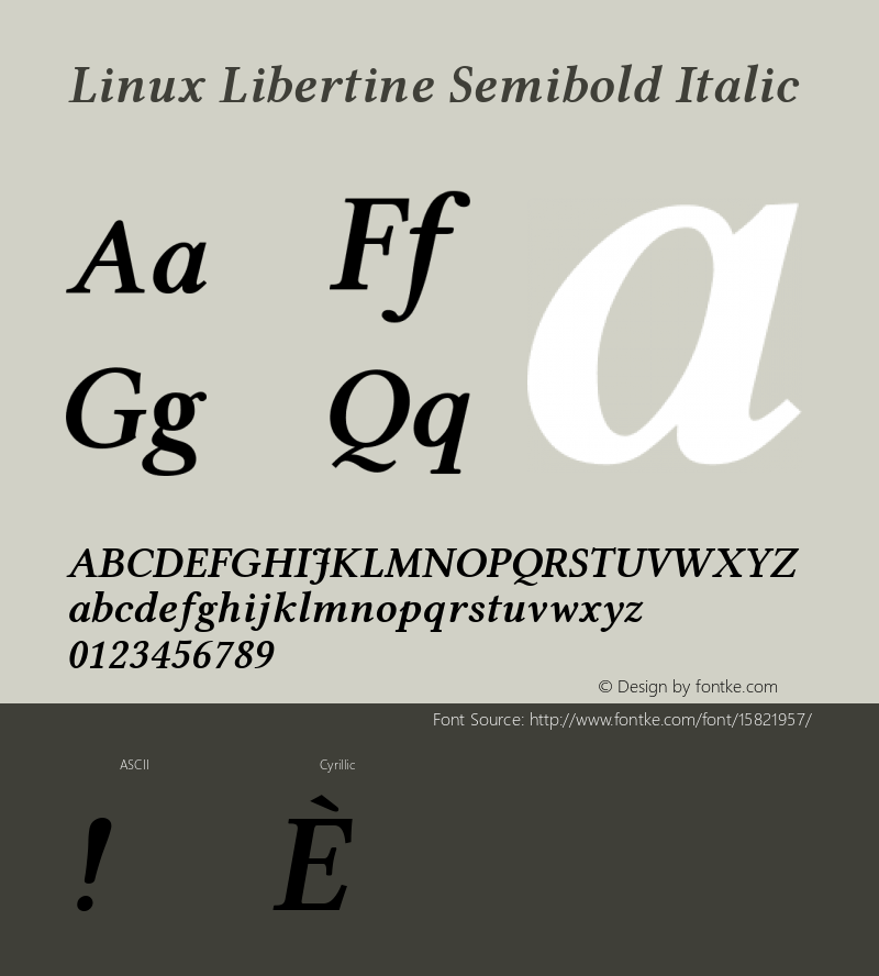 Linux Libertine Semibold Italic Version 5.1.1 ; ttfautohint (v1.4.1)图片样张