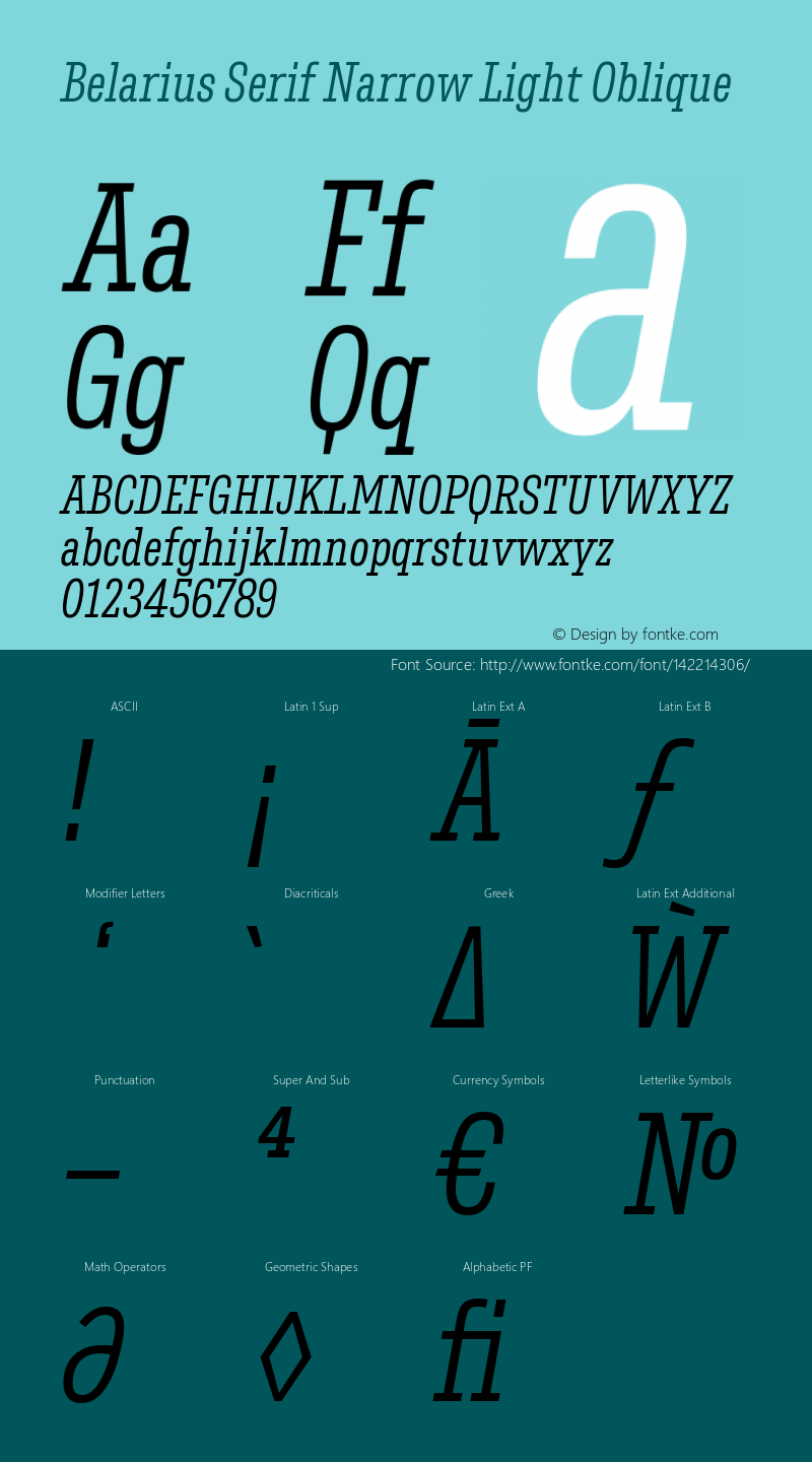 Belarius Serif Narrow Lt Oblique Version 1.001; ttfautohint (v1.8.3)图片样张