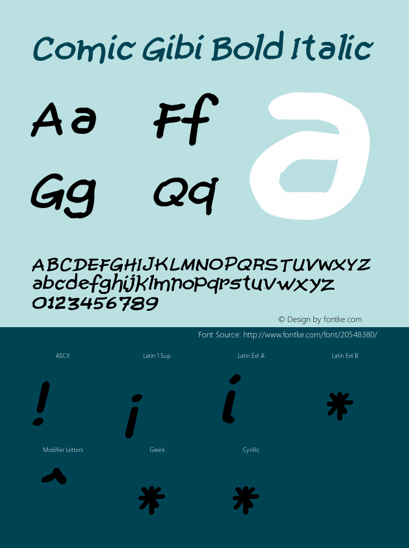 Comic Gibi Bold Italic Version 1.00 June 19, 2013, initial release图片样张