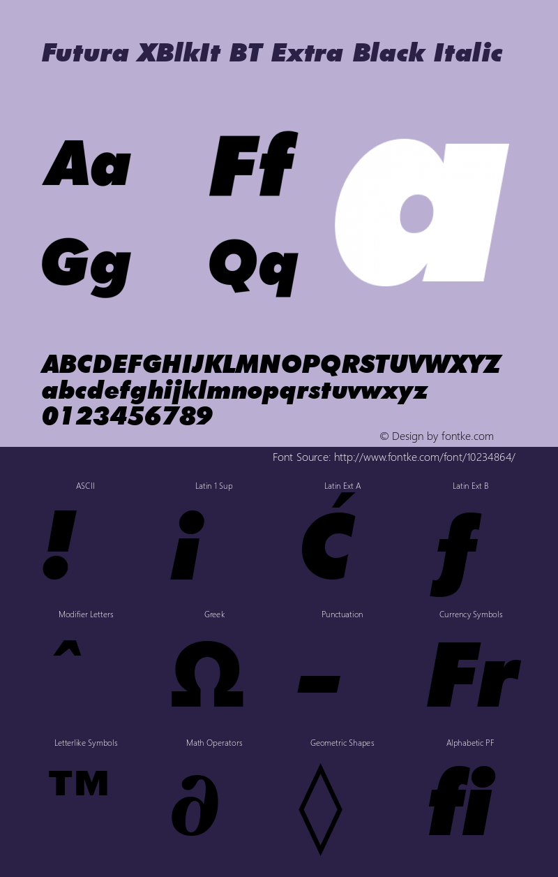 Futura XBlkIt BT Extra Black Italic Version 1.01 emb4-OT图片样张