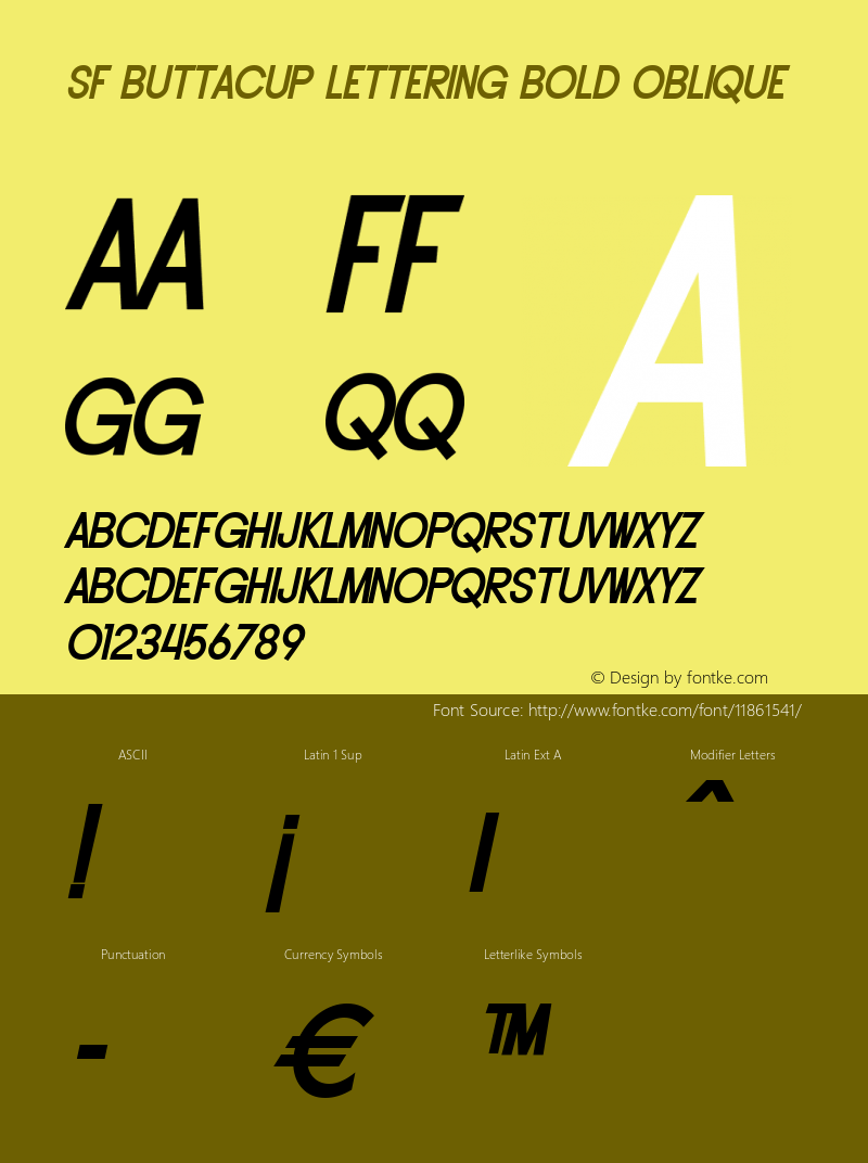 SF Buttacup Lettering Bold Oblique ver 1.0; 2000. Freeware.图片样张