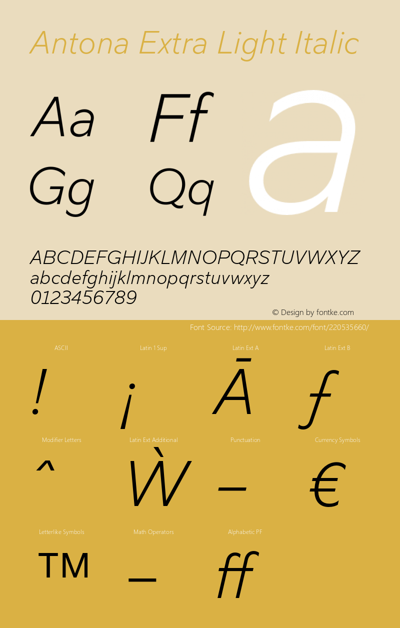 Antona-ExtraLightItalic Version 1.070图片样张