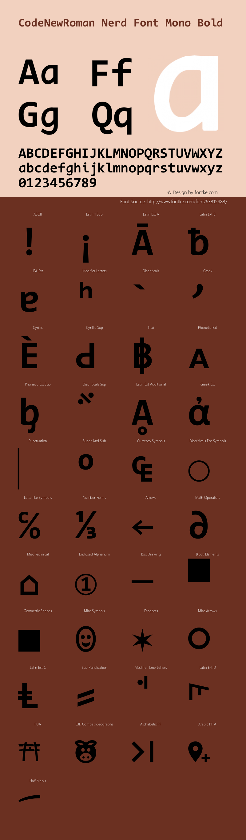 Code New Roman Bold Nerd Font Complete Mono Version 1.90 November 29, 2014图片样张