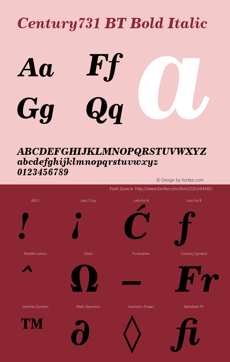 Century731 BT Bold Italic Version 1.01 emb4-OT图片样张