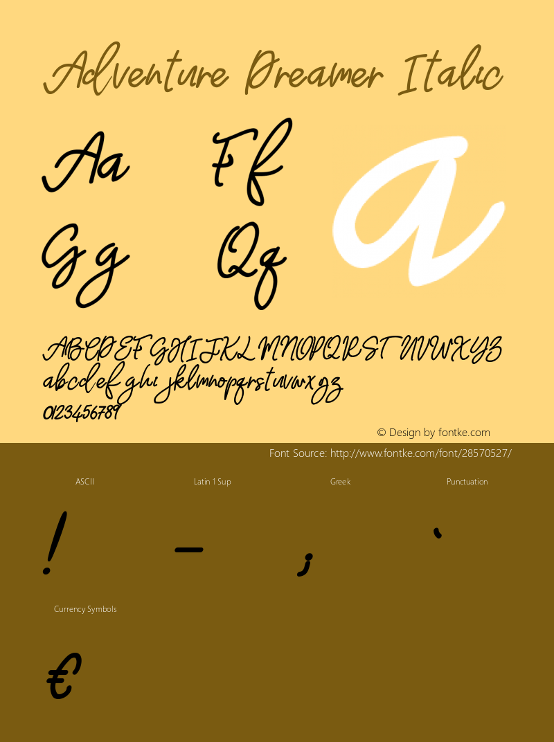 Adventure Dreamer Italic Version 1.00;February 6, 2019;FontCreator 11.5.0.2430 64-bit图片样张