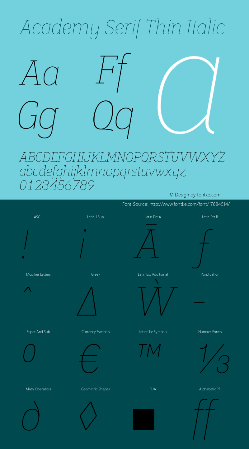 Academy Serif Thin Italic Version 1.002图片样张