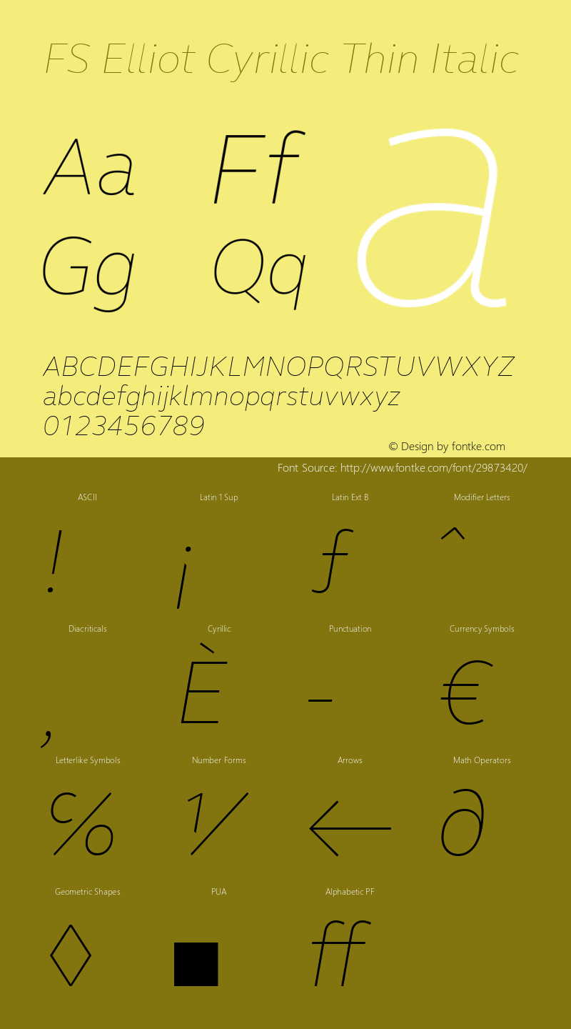 FS Elliot Cyrillic Thin Italic Version 1.000图片样张