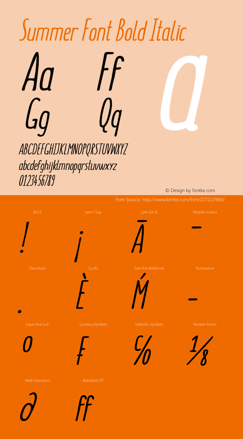 Summer Font Bold Italic Version 1.10 May 28, 2015图片样张