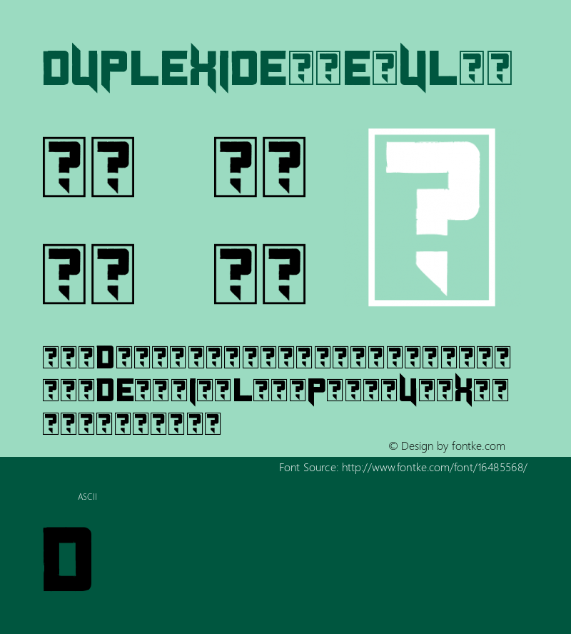 Duplexide Regular Version 1.00 Aug 29, 2009, initial release图片样张