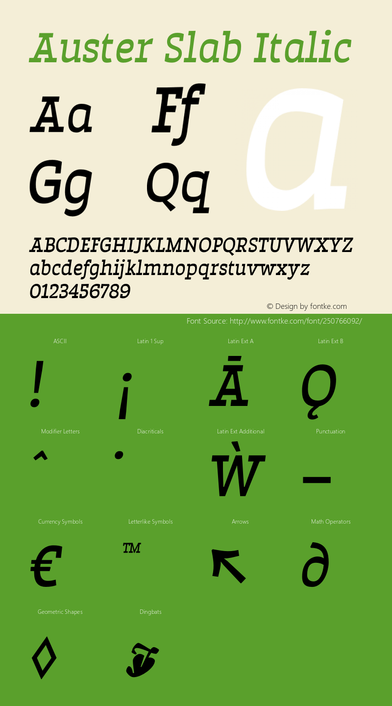 Auster Slab Italic Version 1.000;hotconv 1.0.109;makeotfexe 2.5.65596图片样张