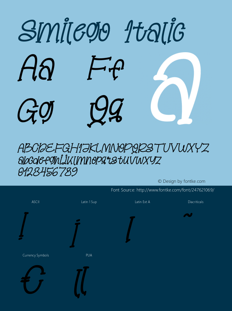 Smilego Italic Version 1.00;March 24, 2023;FontCreator 12.0.0.2525 64-bit图片样张